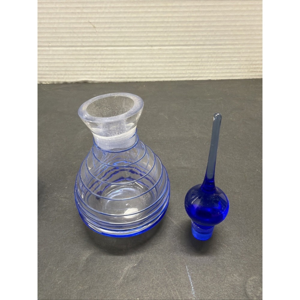 Vintage Handmade Glass,  Blue Perfume Bottles With Stoppers, Set   See Pictures - Picture 4 of 8